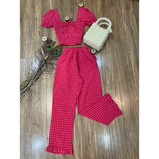 (SHOP BIGSIZE NỮ 50KG ĐẾN 90KG ) set áo caro quần ống suôn