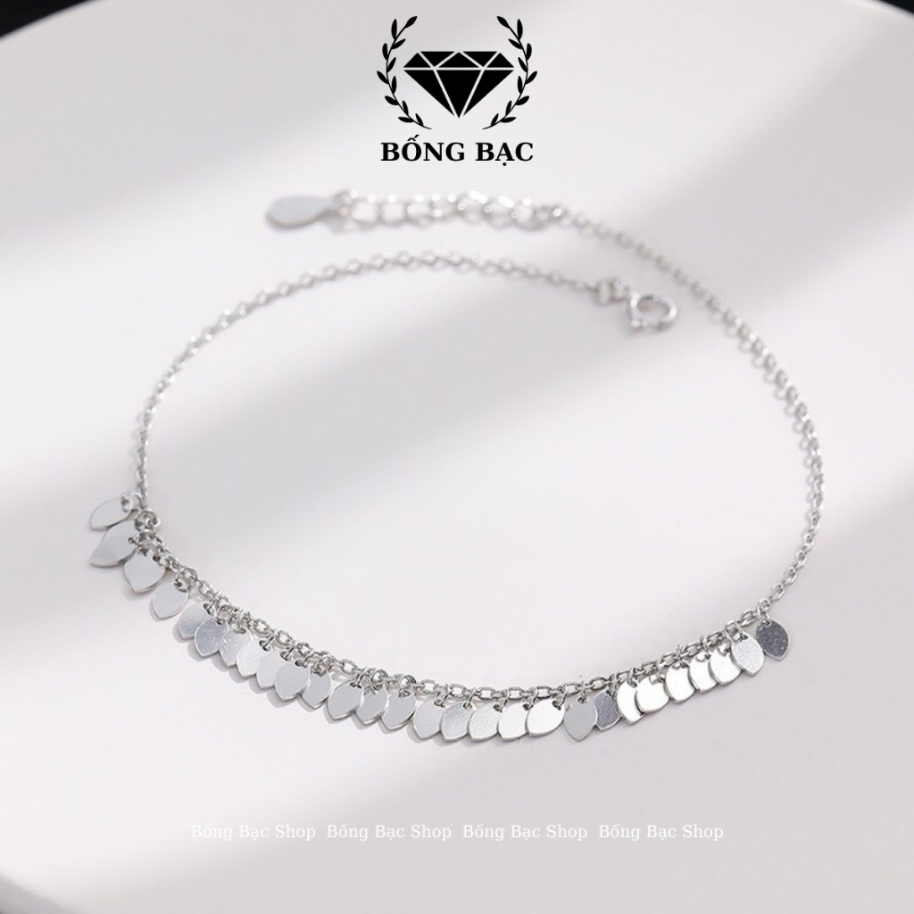 Lắc chân bạc nữ gắn dải lá dạng sợi mảnh chất liệu bạc Ý LCB02