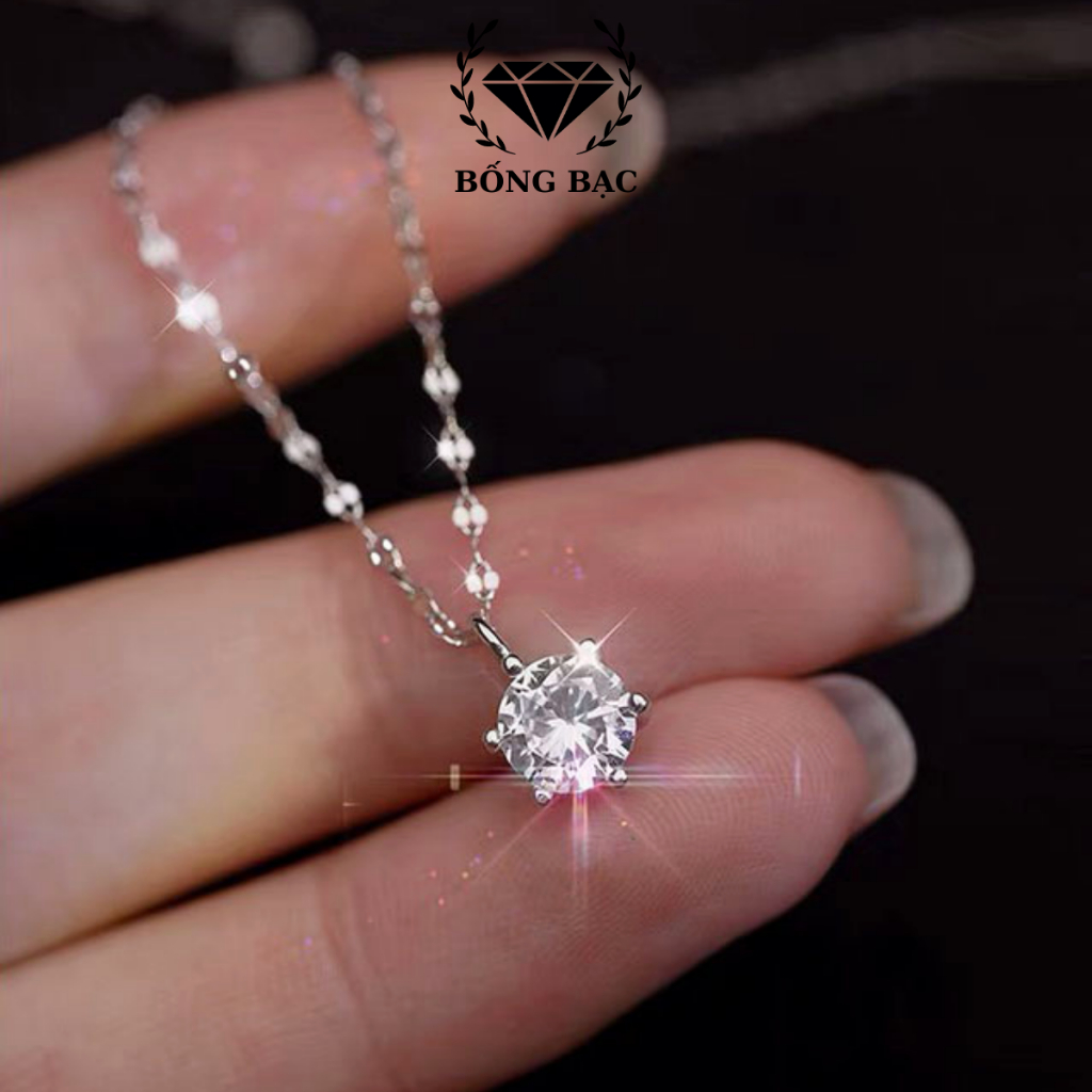Vòng cổ nữ BỐNG BẠC DC1004 mặt đính hạt đá sáng lấp lánh, dây chuyền bạc phụ kiện trang sức đẹp