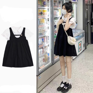 [ẢNH THẬT] SẴN Váy liền babydoll cute màu trắng kết hợp đen siêu xinh phong cách học sinh ulzzang hàn quốc