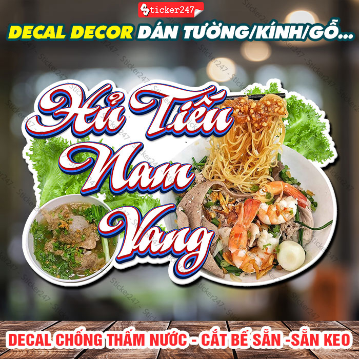 Tranh Dán Tường Hủ Tiếu Nam Vang 🌈 Decal Dán Tường Trang Trí Quán Hủ Tiếu - Sticker Hủ Tiếu Chống Th