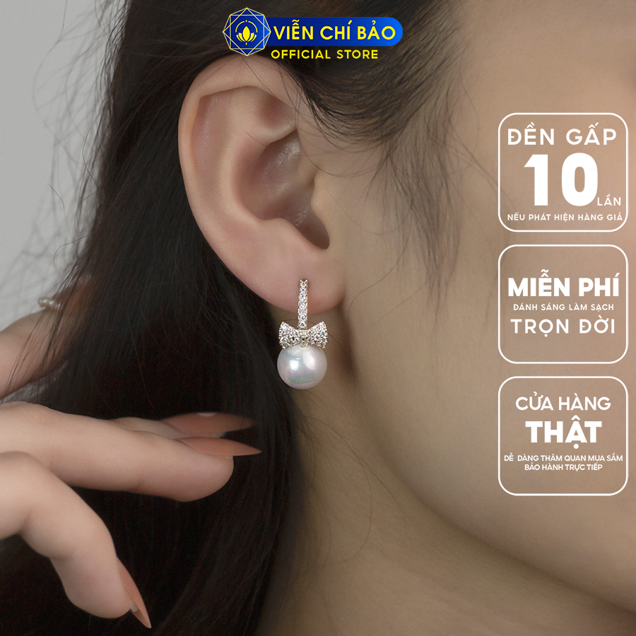 Bông Tai bạc nữ hình Nơ trái châu Mới chất liệu bạc 925 thời trang phụ kiện trang sức Viễn Chí Bảo B400227