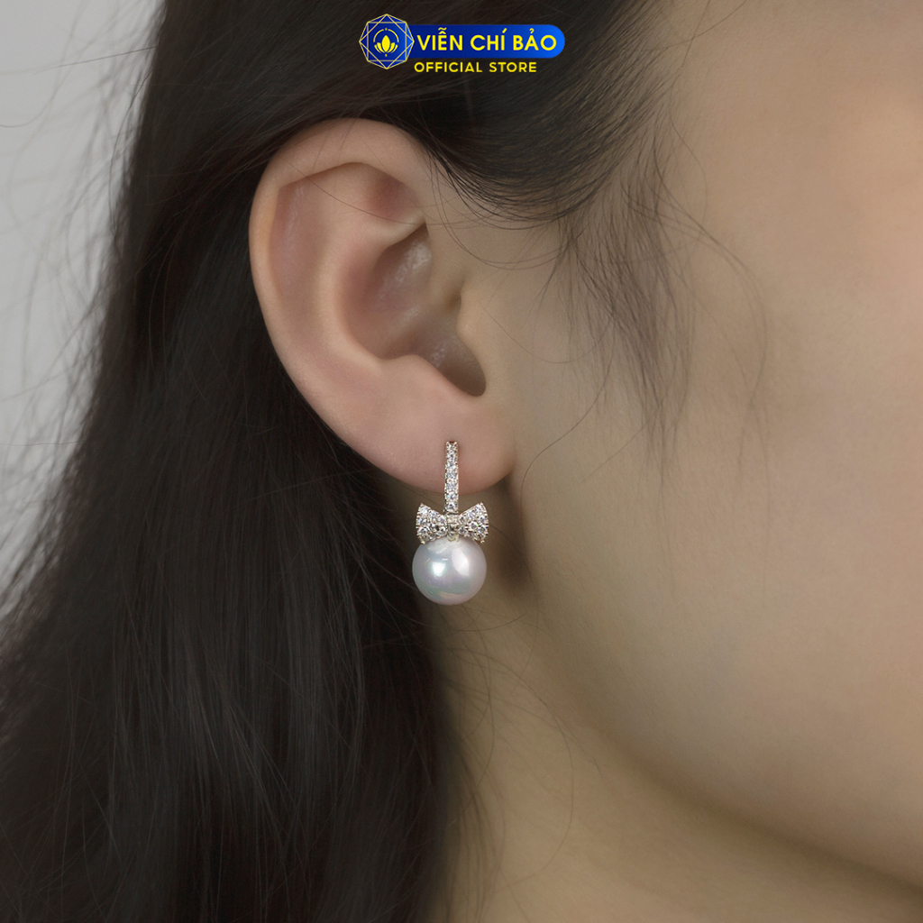 Bông Tai bạc nữ hình Nơ trái châu Mới chất liệu bạc 925 thời trang phụ kiện trang sức Viễn Chí Bảo B400227