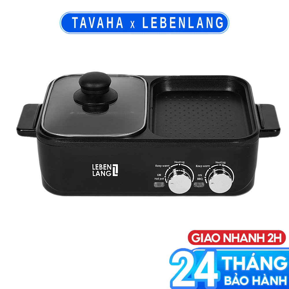 Nồi lẩu điện 2 ngăn mini Lebenlang LBL8583,bếp lẩu nướng 2in1 công suất 1300W, 1200ml nhanh gọn tiện lợi-hàng chính hãng