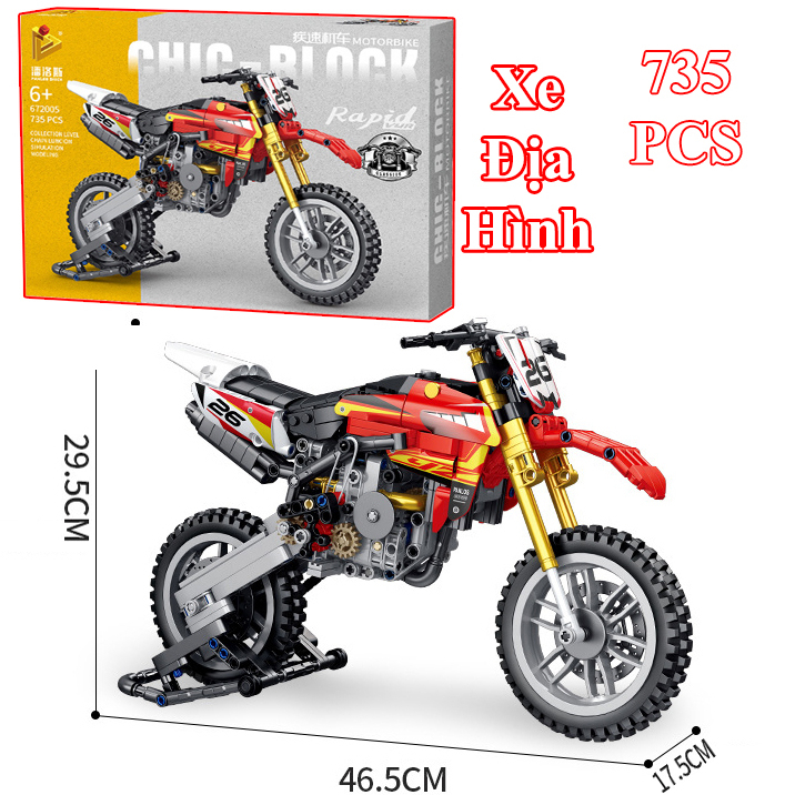 735 PCS - Size 47Cm - Bộ Đồ Chơi Lắp Ráp Mô Hình Xe Motor PKL Xe Máy Địa Hình, Lắp Ghép Xe Moto Phân Khối Lớn