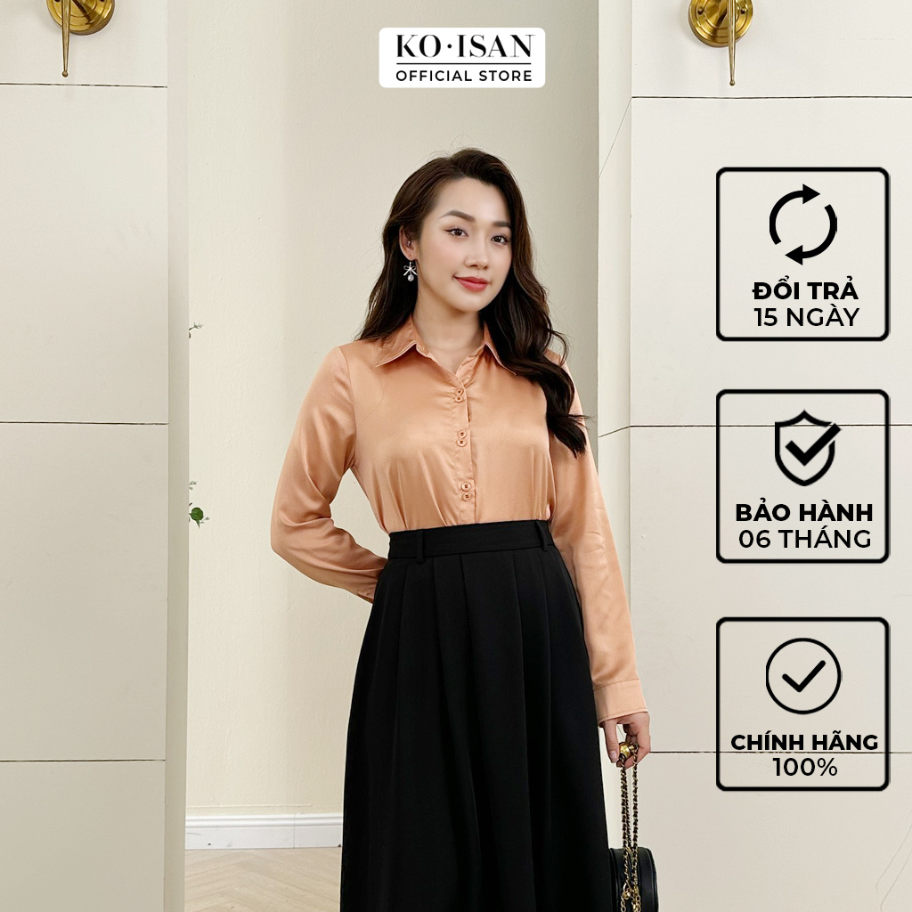 Áo sơ mi nữ dáng suông cổ đức nẹp trang trí 2 cúc liền nhau tay dài bồng KOISAN chất liệu vải cao cấp W2250346-3