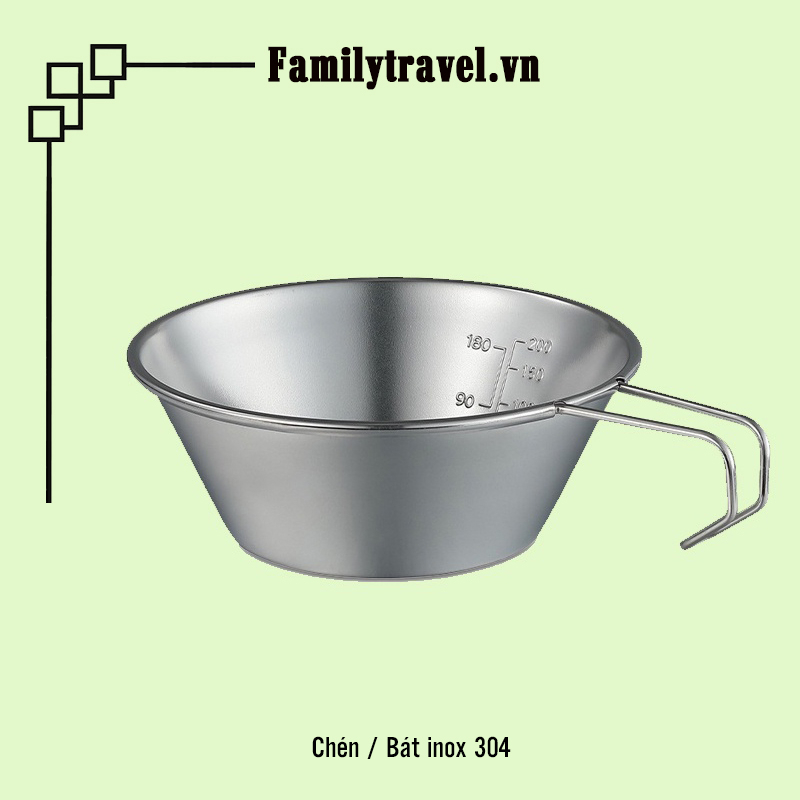 Chén / Bát inox 304 nấu ăn dùng cho các chuyến đi du lịch dã ngoại cắm trại hoặc đi phượt - Family Travel
