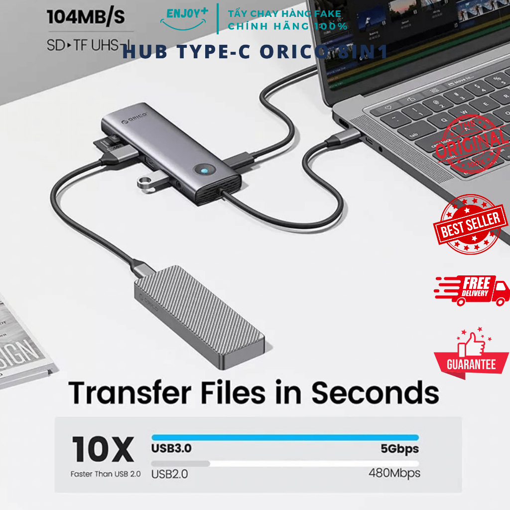 Hub Type C 5in1 chính hãng Orico - Giá Cực Rẻ - HDMI 4K - Sạc nhanh PD - Hỗ trợ Dex - TKDSTORE