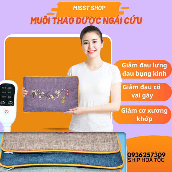 Gối Chườm Muối Ngải Cứu Làm Nóng Bằng Điện, Gối Ngải Cứu Giảm Đau Mỏi Lưng Cổ Vai Bụng Kinh.