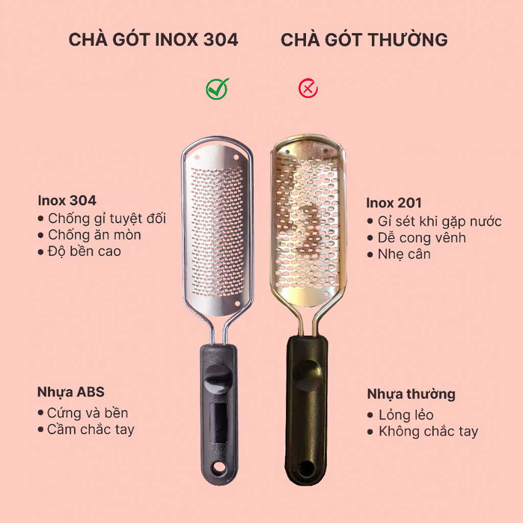 Cây chà gót chân inox 304 loại mới rất bén hiệu quả cho vùng da bị chai dày