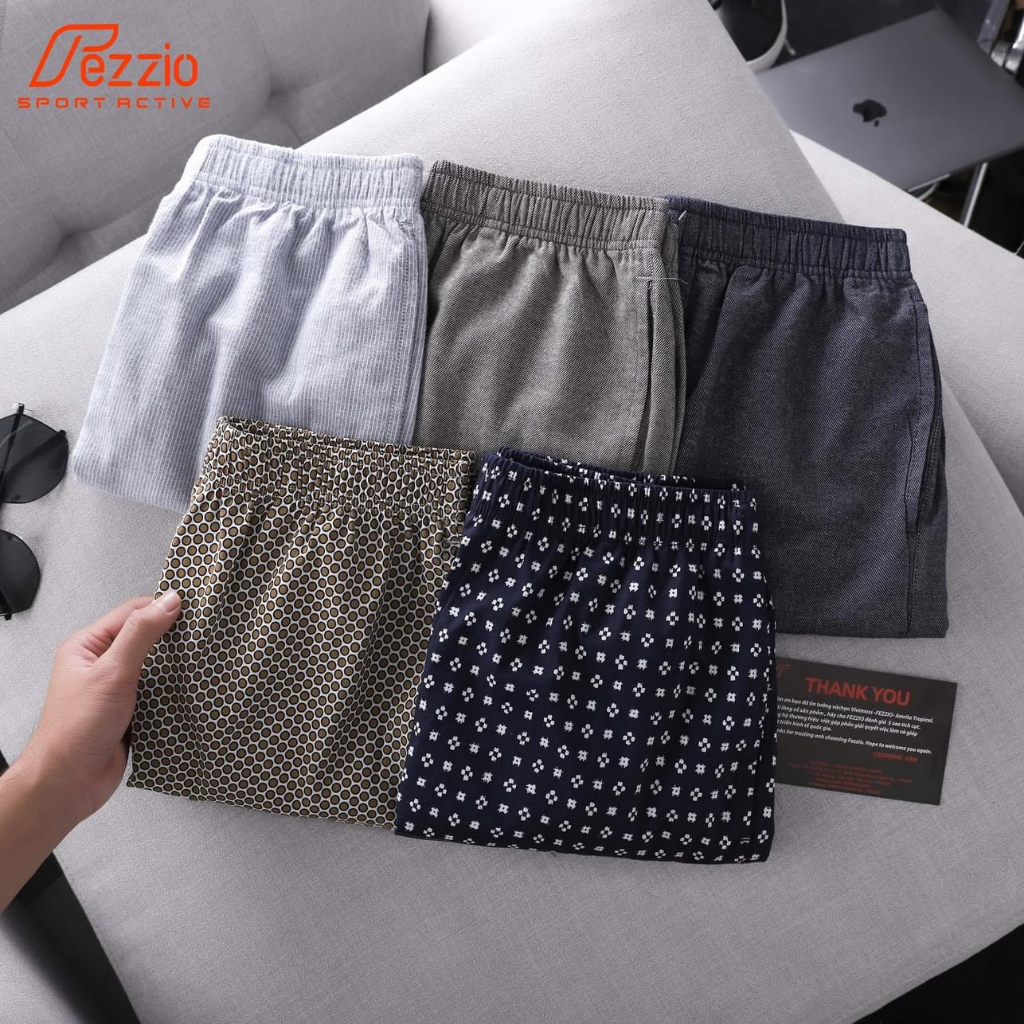 Quần đùi mặc nhà, quần đùi ngủ nam có túi chất kate nam cotton mềm mát chính hãng Fezzio