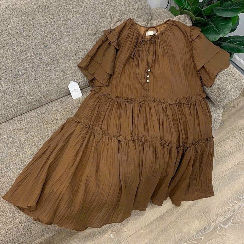 Đầm Tơ Nút Ngọc Hàng Hai Lớp Dáng Babydoll Phom Rộng Mã MK220