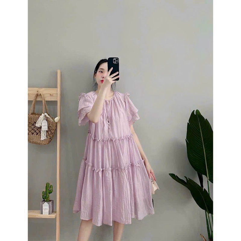 Đầm Tơ Nút Ngọc Hàng Hai Lớp Dáng Babydoll Phom Rộng Mã MK220