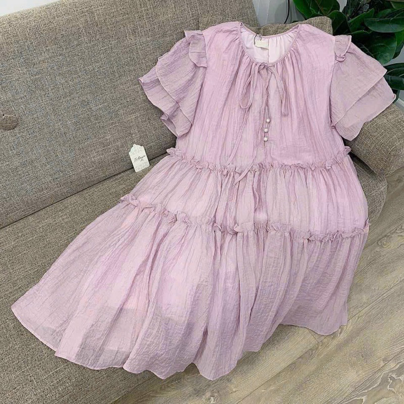 Đầm Tơ Nút Ngọc Hàng Hai Lớp Dáng Babydoll Phom Rộng Mã MK220
