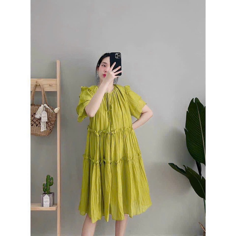 Đầm Tơ Nút Ngọc Hàng Hai Lớp Dáng Babydoll Phom Rộng Mã MK220