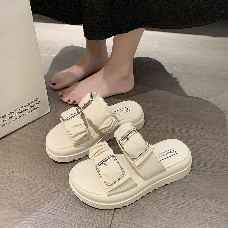 Dép lê nữ đế cao 2 quai dúm, dép quai ngang nữ đế cao 5cm hàng quảng châu
