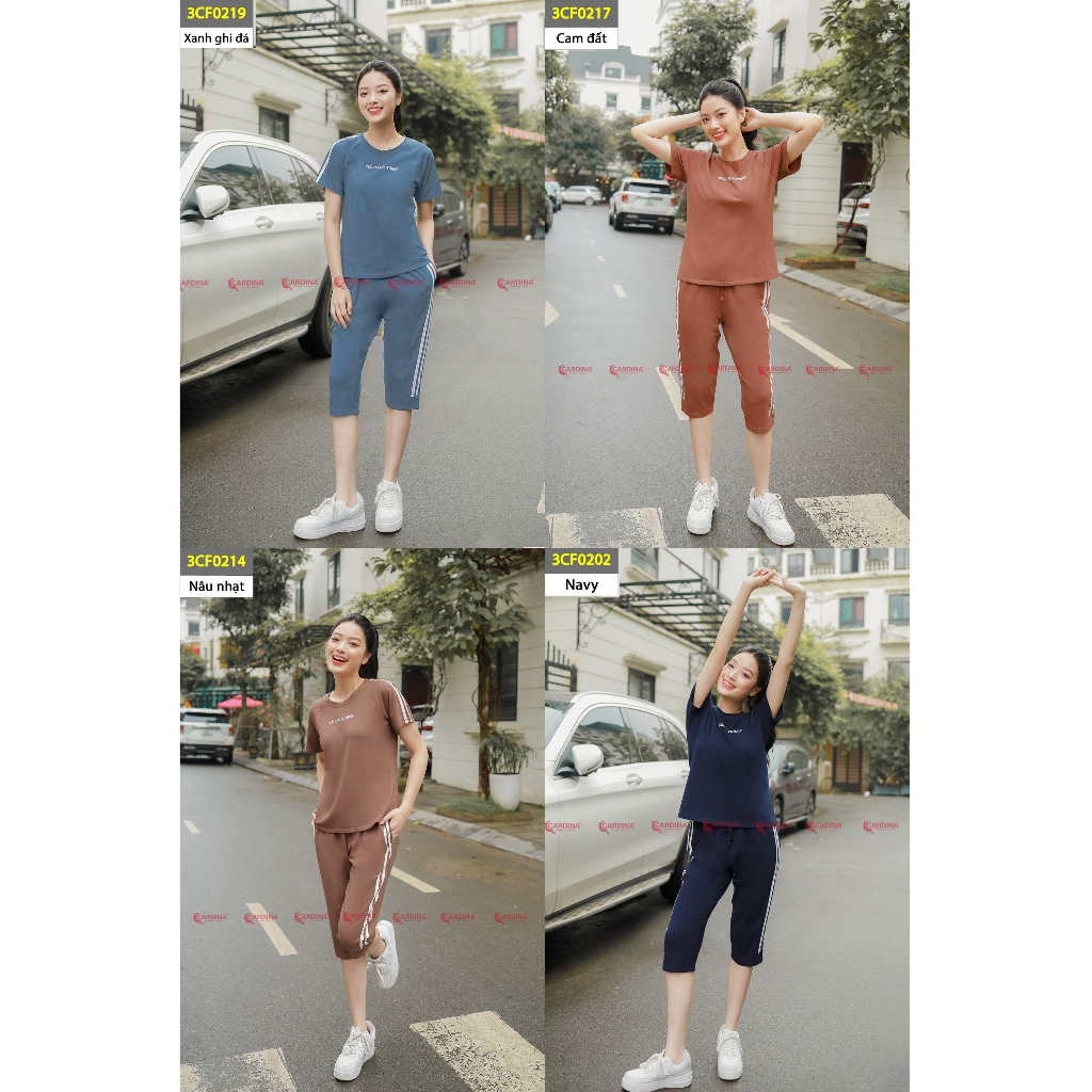 Đồ bộ nữ CARDINA chất cotton cao cấp in chữ áo cộc tay quần lửng kiểu dáng thể thao năng động