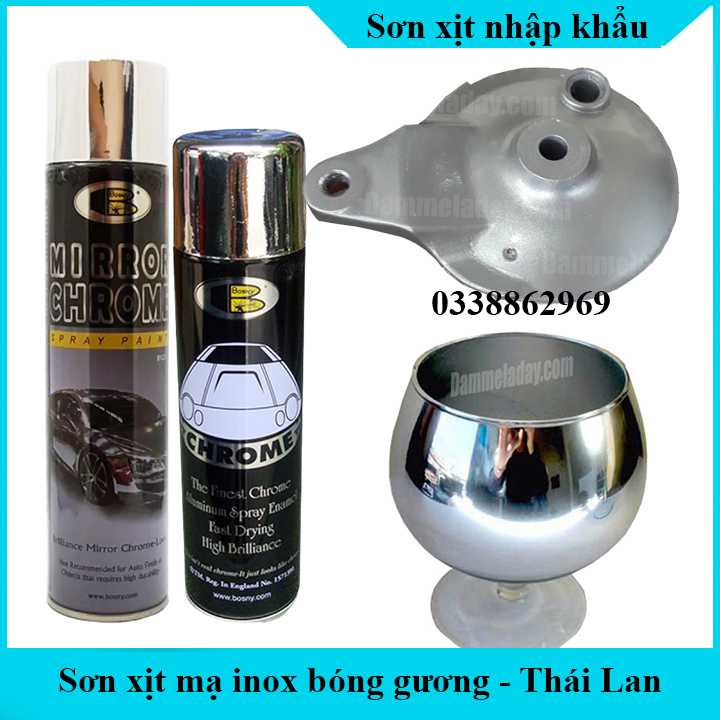 Sơn Mạ Crom Inox Bosny - Sơn Mạ Crom Hiệu Ứng Tráng Gương- Sơn Xịt Xe Máy