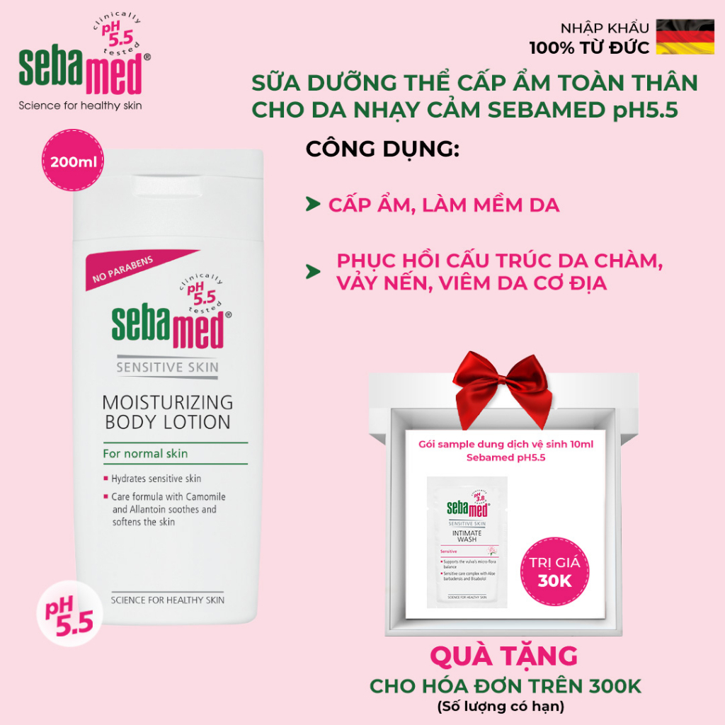 Sữa dưỡng thể cấp ẩm toàn thân cho da nhạy cảm Sebamed Moisturizing Body Lotion pH5.5 (200ml)