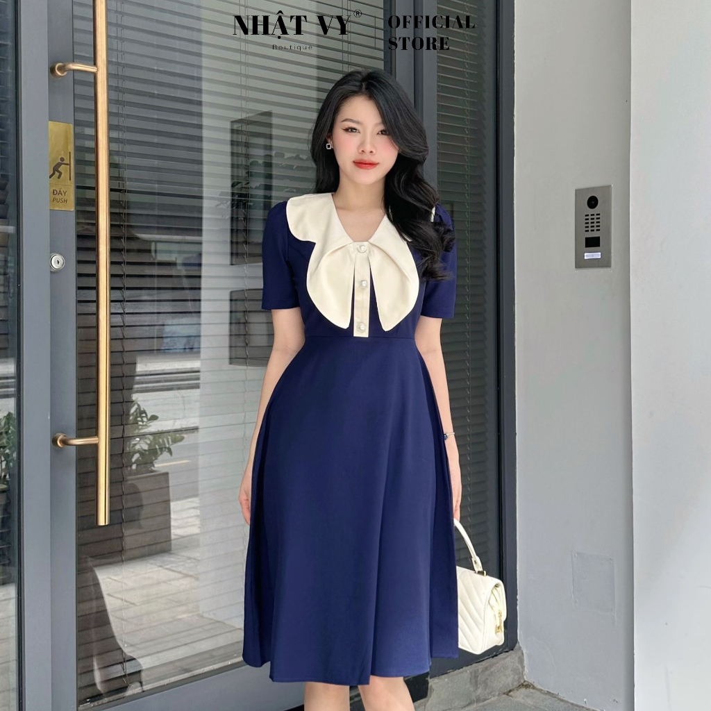Đầm tiểu thư dự tiệc Nhật Vy cổ tim phối bèo đính cúc chất lụa phù hợp đi chơi công sở sang chảnh - D2600