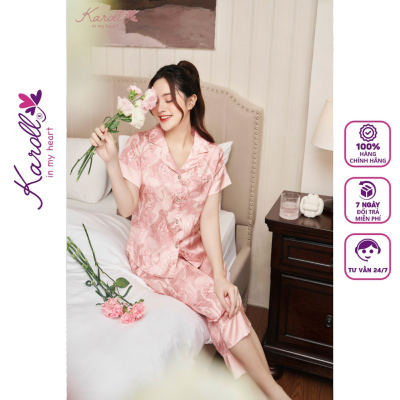 Đồ bộ nữ mặc nhà Jcvcoll - Karoll NH23.0180 BỘ LUXURY HOA HỒNG. QL