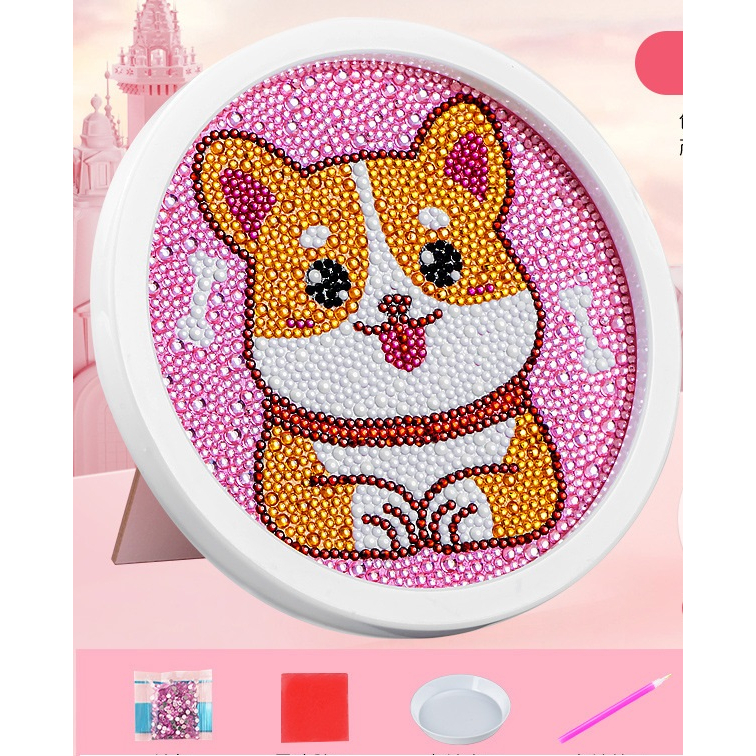 Tranh Đính Đá 5D DIY Khung Tròn  Họa Tiết Hoạt Hình Đáng Yêu Rèn Luyện Tính Kiên Trì Cho Bé