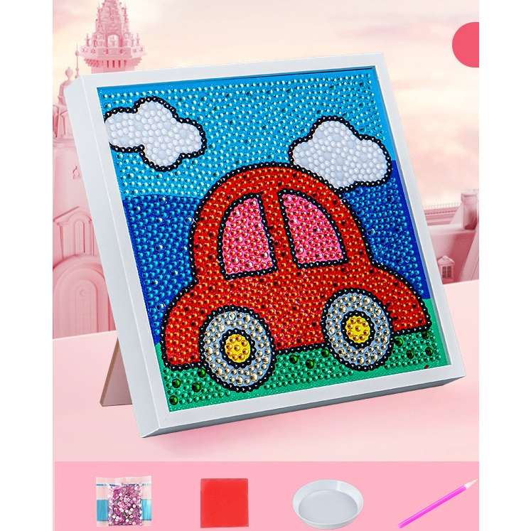 Tranh Đính Đá 5D DIY Khung Tròn  Họa Tiết Hoạt Hình Đáng Yêu Rèn Luyện Tính Kiên Trì Cho Bé