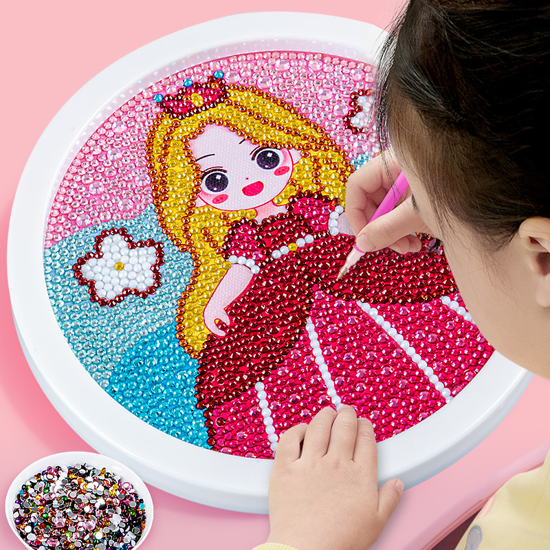 Tranh Đính Đá 5D DIY Khung Tròn  Họa Tiết Hoạt Hình Đáng Yêu Rèn Luyện Tính Kiên Trì Cho Bé