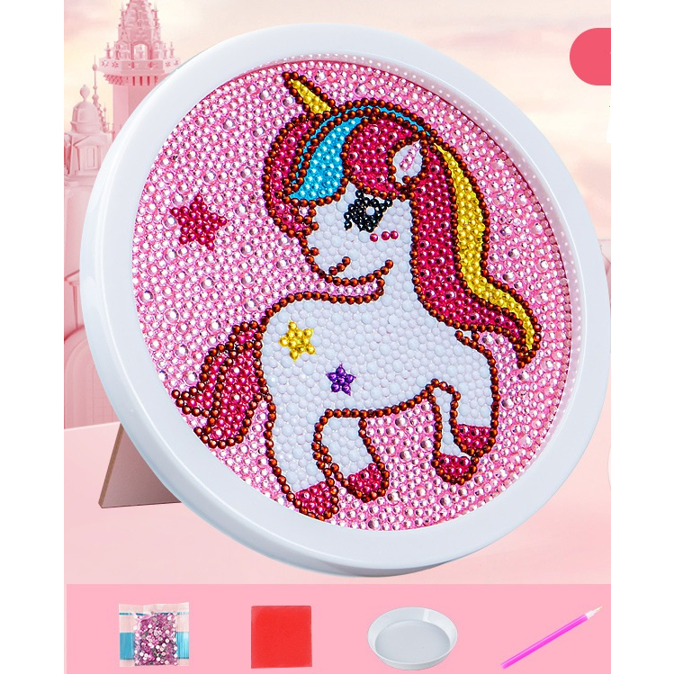 Tranh Đính Đá 5D DIY Khung Tròn  Họa Tiết Hoạt Hình Đáng Yêu Rèn Luyện Tính Kiên Trì Cho Bé