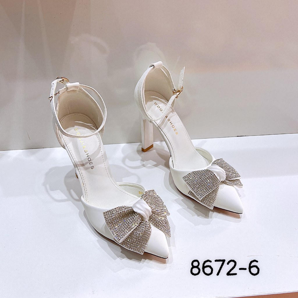 Giày cao gót nữ bít mũi màu trắng cô dâu, giày đi tiệc hàng QCCC fulbox (size 34-38) - HACHI SHOES