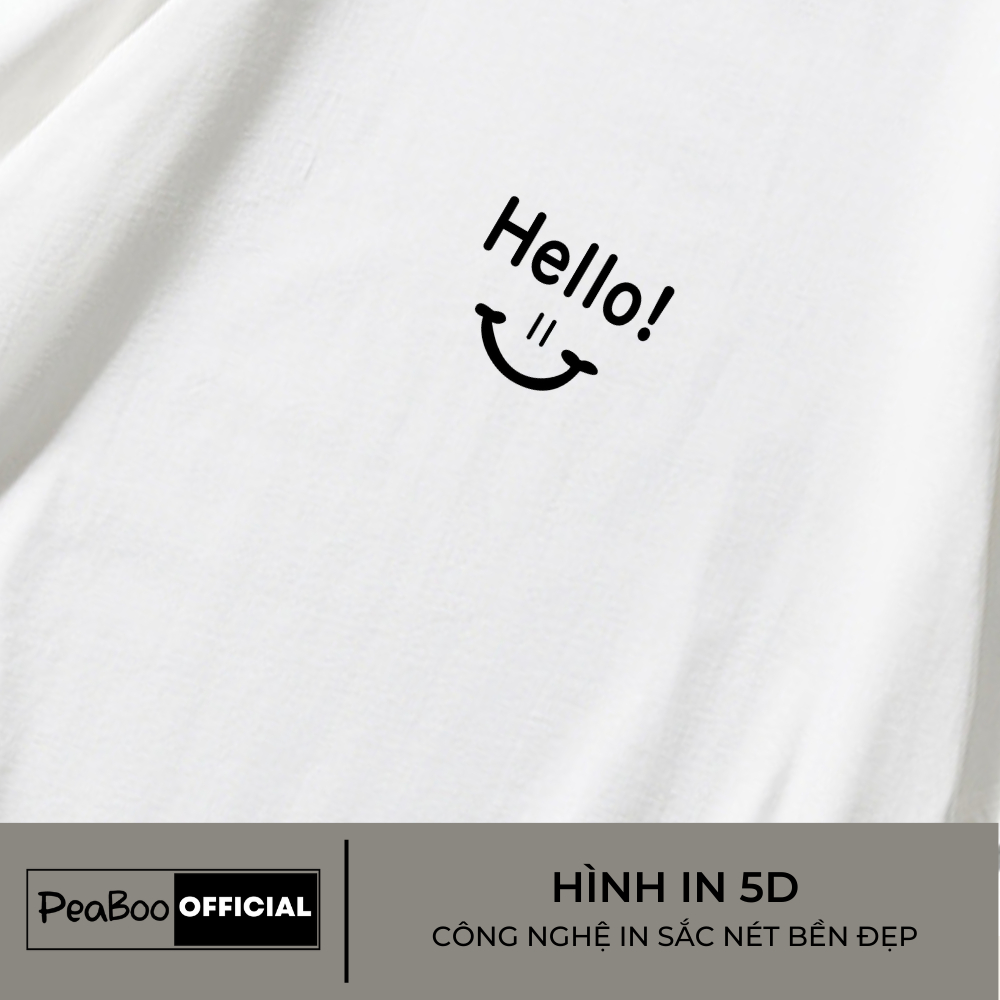 Áo Thun Unisex PEABOO mã TN Hello Chất Cotton Mềm Mịn Thoáng Mát Form Rộng Tay Lỡ Cho Nam Nữ