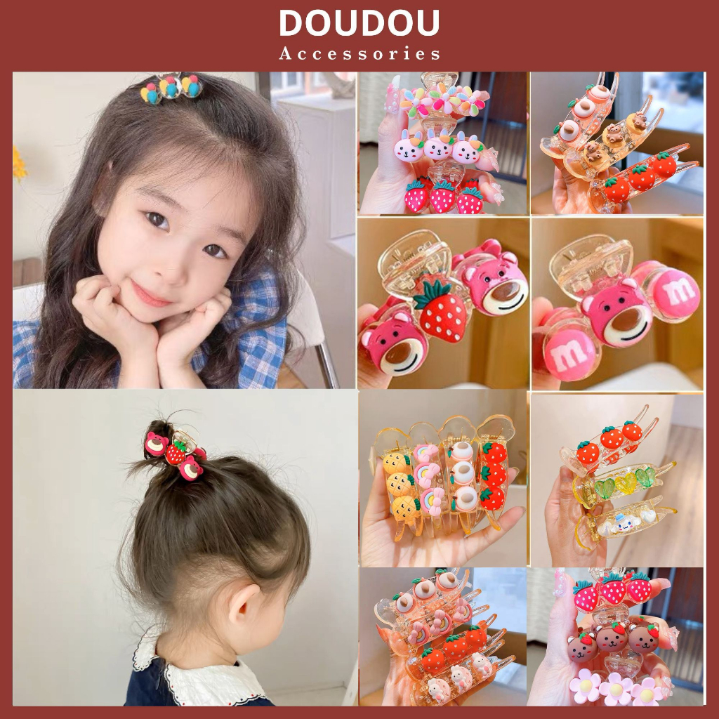 Phụ kiện kẹp tóc xinh DOUDOU Cặp tóc Kẹp càng cua ba răng trái cây gấu dâu Lotso dễ thương hot trend thời trang ZJ047