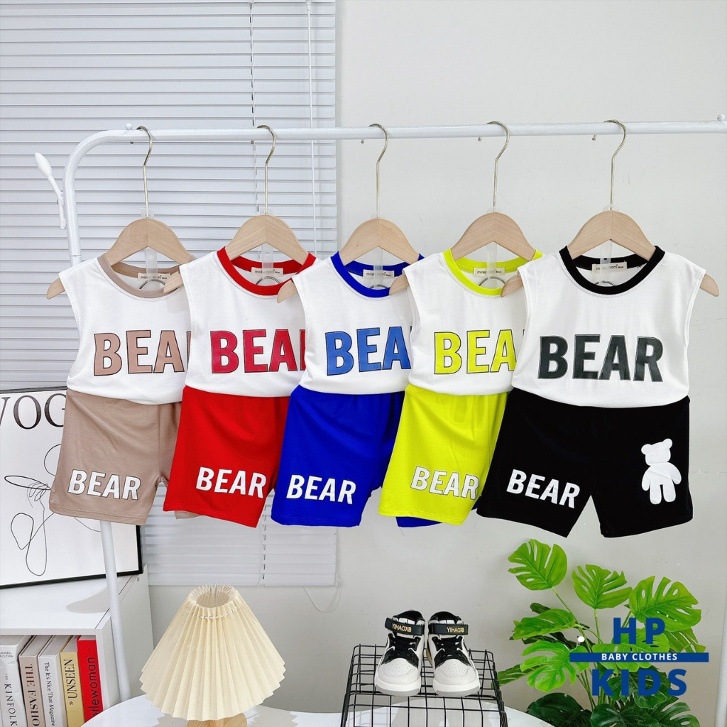 Bộ sát nách Size 90-150 (9-28kg) thun lạnh Minky Mom in hình BEAR siêu HOT cho bé