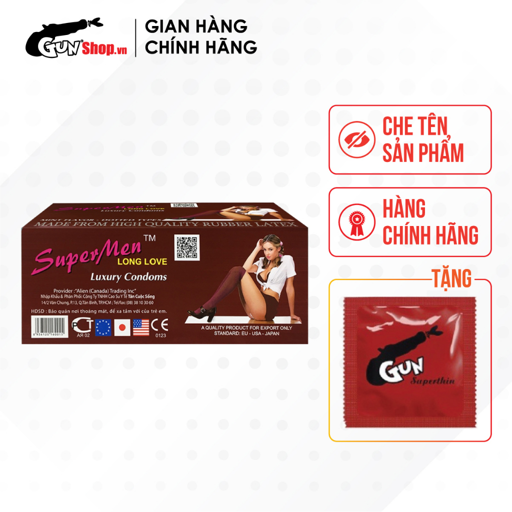 Bao cao su Supermen Long Love kéo dài thời gian hộp 120 cái kèm 1 chiếc BCS Gun Super Thin - 00818