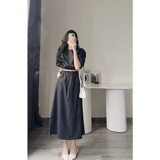 Áo croptop tay bồng + chân váy xoè By Samhyewear