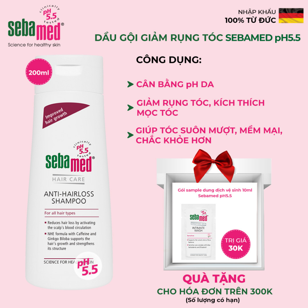 Dầu gội ngăn ngừa rụng tóc Sebamed Hair Care Anti-Hairloss Shampoo pH5.5 (200ml)