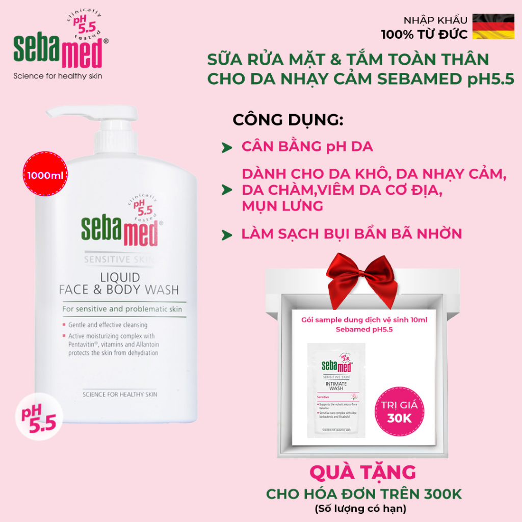 Sữa Rửa Mặt Và Tắm Toàn Thân Sebamed Face &amp; Body Wash pH5.5 (300ml)