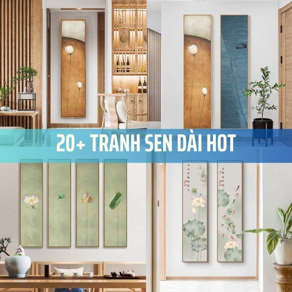 Tranh hoa sen chữ nhật tráng gương treo tường trang trí nhà cửa decor siêu đẹp đã gồm khung tặng kèm đinh treo