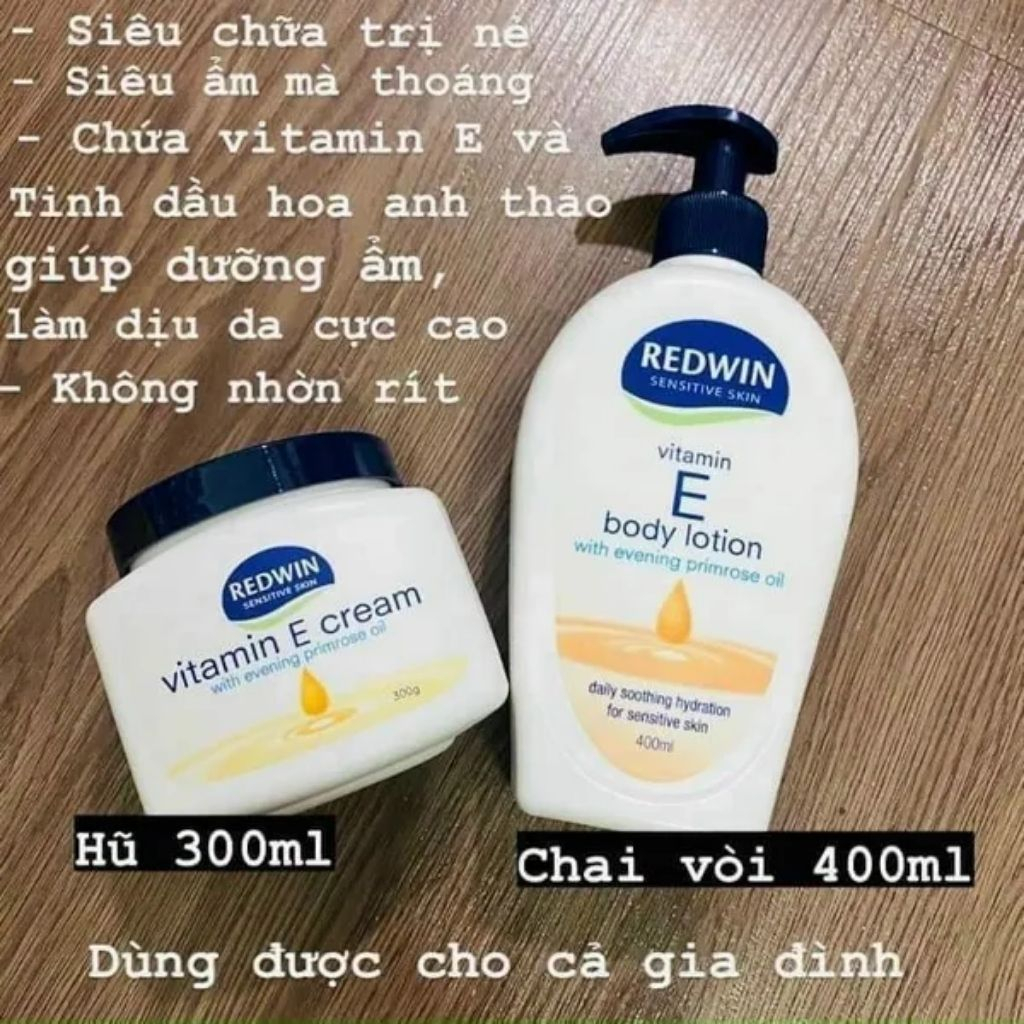 Kem dưỡng da mềm mịn Redwin Vitamin E Cream 300g Úc - Siêu dưỡng ẩm, ngăn ngừa nếp nhăn