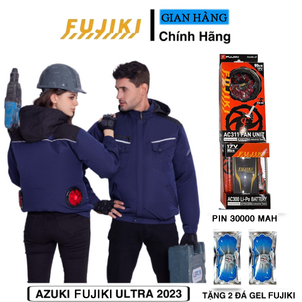Áo điều hòa Fujiki Super Ultra 2023 – Pin 30000MAH Quạt 17V LÀM MÁT CHỐNG NÓNG (BH 12 THÁNG)