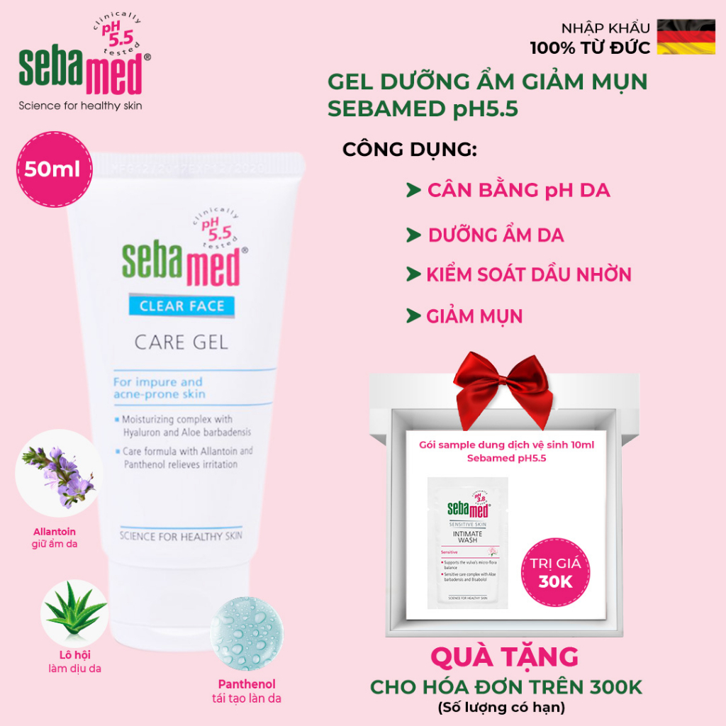 Gel dưỡng ẩm chăm sóc, bảo vệ da Sebamed Clear Face Care Gel pH5.5 