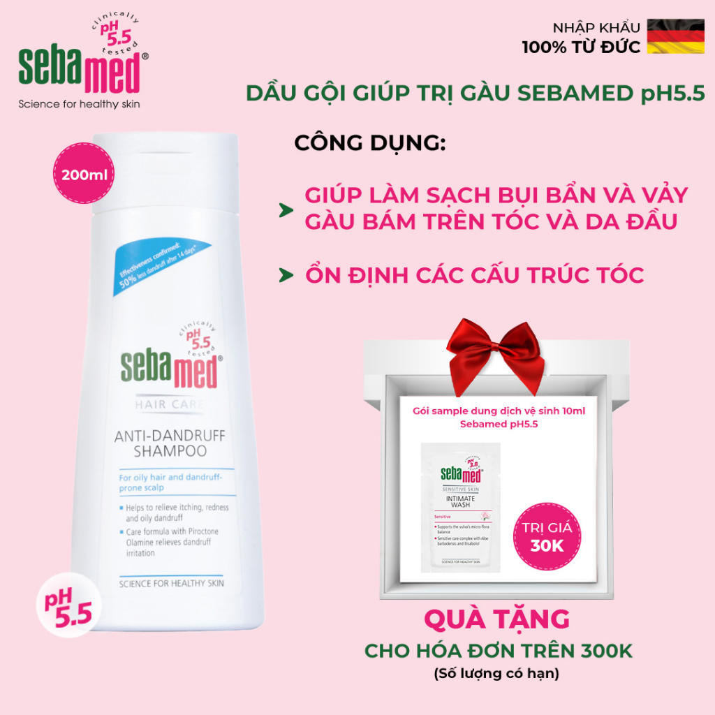 Dầu gội giúp giảm gàu Sebamed Hair Care Anti-Dandruff Shampoo pH5.5 (200ml)