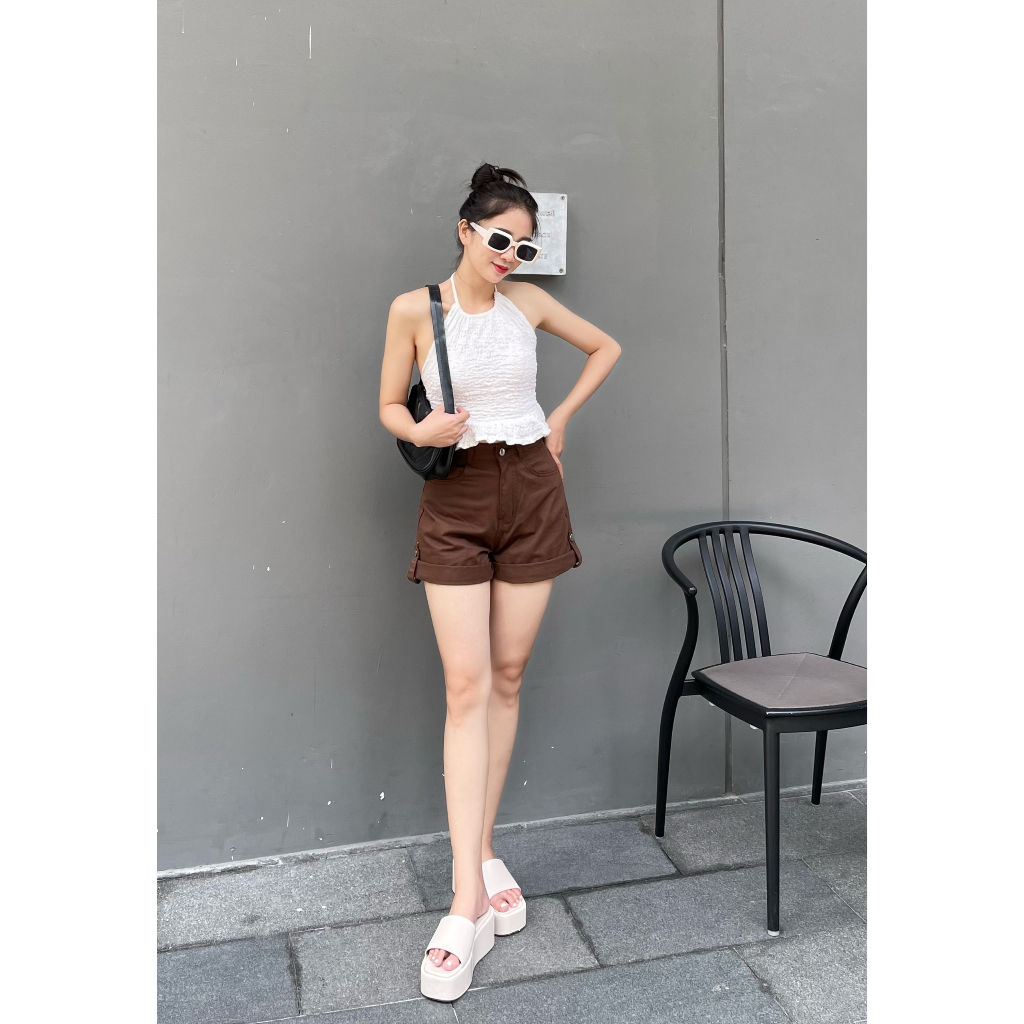 Quần short nữ kaki cạp cao lật lai nhiều màu thời trang, năng động - Xưởng May LTM