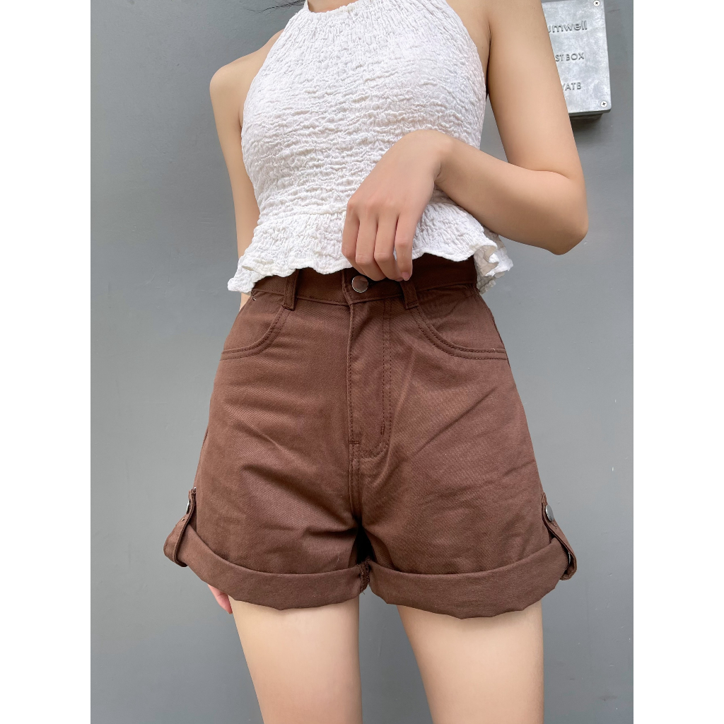 Quần short nữ kaki cạp cao lật lai nhiều màu thời trang, năng động - Xưởng May LTM