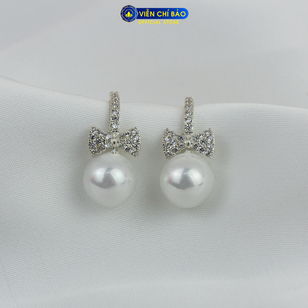 Bông Tai bạc nữ hình Nơ trái châu Mới chất liệu bạc 925 thời trang phụ kiện trang sức Viễn Chí Bảo B400227