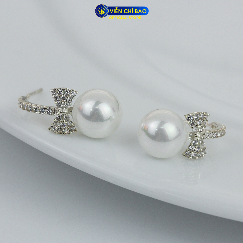 Bông Tai bạc nữ hình Nơ trái châu Mới chất liệu bạc 925 thời trang phụ kiện trang sức Viễn Chí Bảo B400227