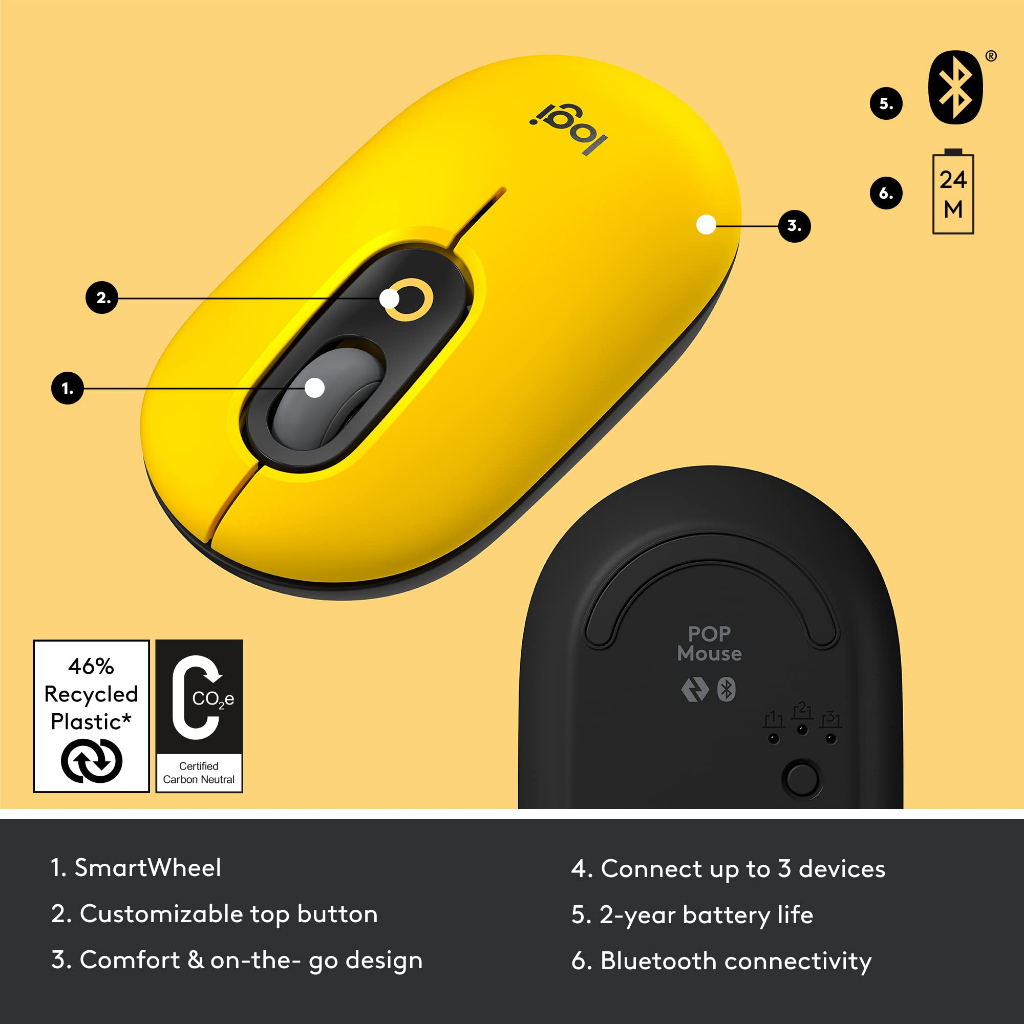 Chuột Không Dây Bluetooth Logitech POP Mouse | Hàng Chính Hãng | Bảo Hành 12 Tháng | Mimax Store
