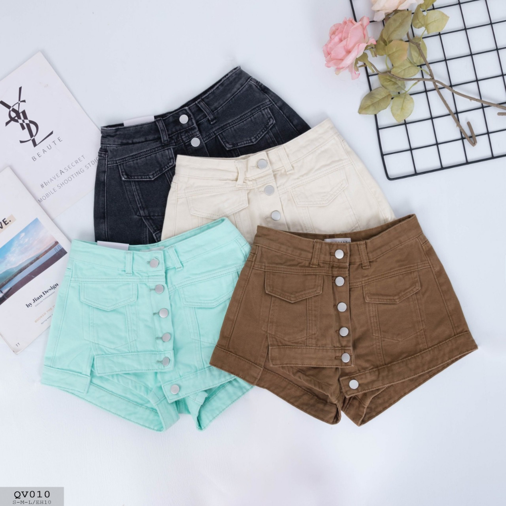 Quần giả váy jean, quần bò giả váy cho nữ cạp cao phối cúc hàng dáng ngắn sexy  - Xưởng May LTM