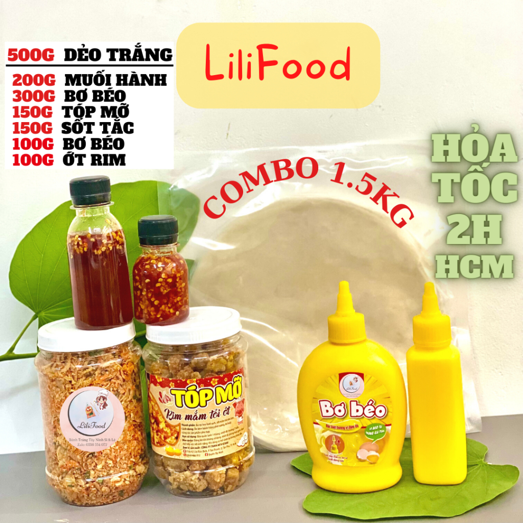 Combo 500gr Bánh Tráng Tây Ninh Phơi Sương + Muối Tép Hành Phi + Bơ Béo + Sốt Tắc/ ớt rim Siêu Ngon LiliFood