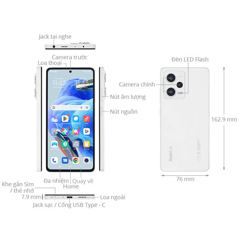 Điện thoại Xiaomi Redmi Note 12 Pro 5G - Hàng Chính Hãng, mới 100%, Bảo hành 18 tháng